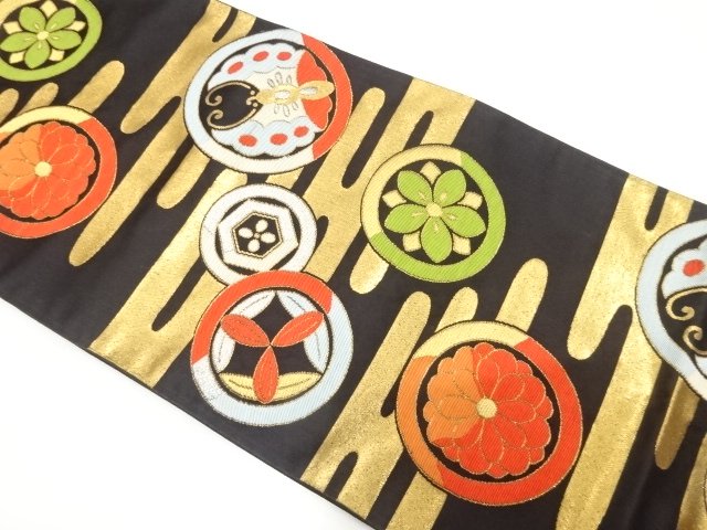 JAPANESE KIMONO / ANTIQUE FUKURO OBI / WOVEN BUTTERFLY & FLOWER ROUNDEL